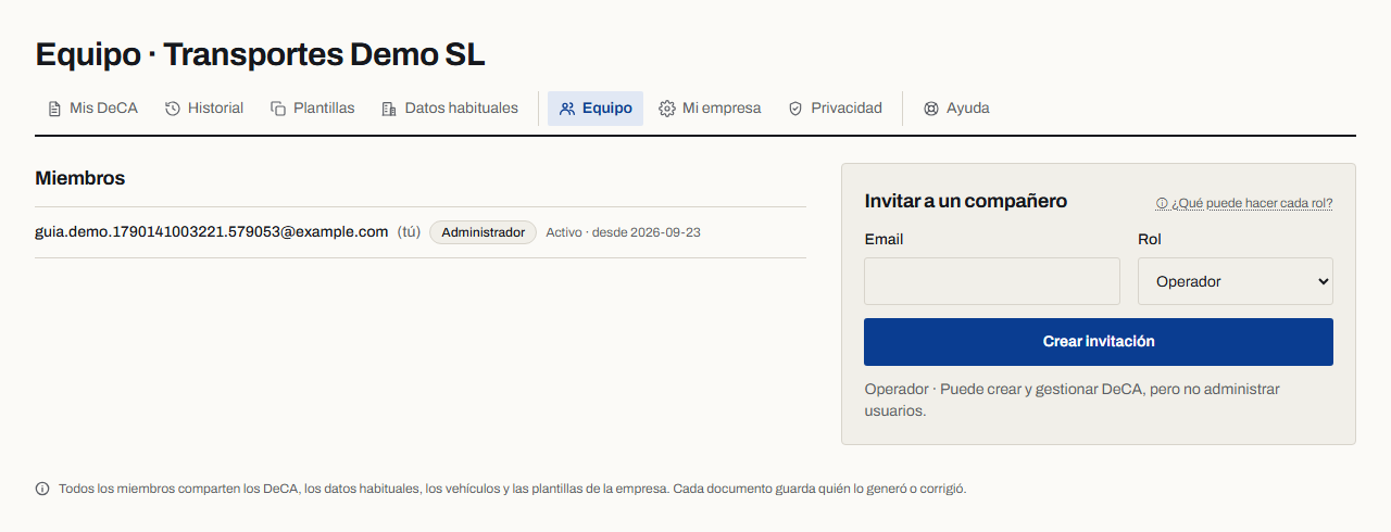 Sección de equipo