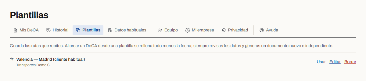 Sección de plantillas